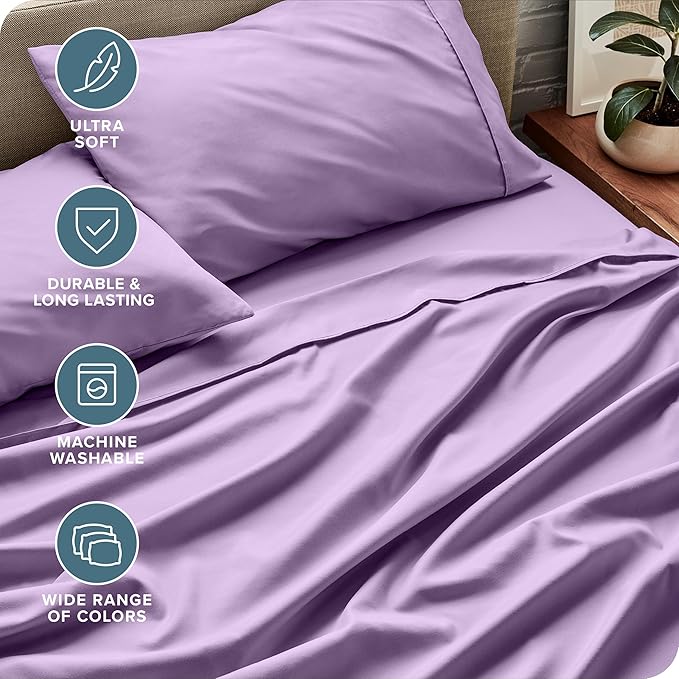 Bare Home Twin XL Sheet Set - College Dorm Size - Luxury 1800 Ultra-Soft Microfiber Twin Extra Long Bed Sheets - Deep Pockets - Easy Fit - Extra Soft - 3 Piece Set - Bed Sheets (Twin XL, Lavender)