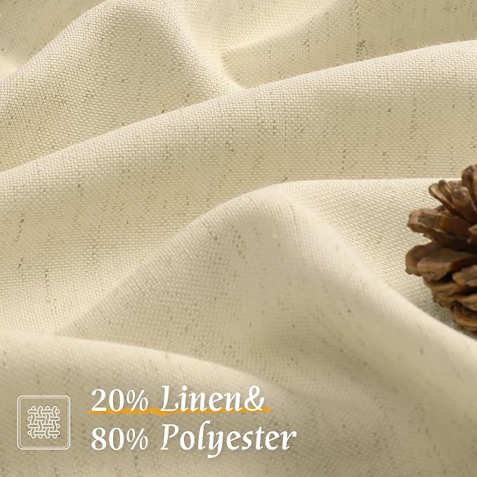 LAMIT Beige Linen Window Curtains 72 Inch Length 2 Panels, Thick Linen Textured - Image 2