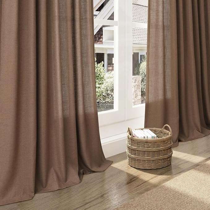 Nanspring Caramel Brown Linen Semi Sheer Curtains 72 Inches Long 2 Panels Set - Image 5