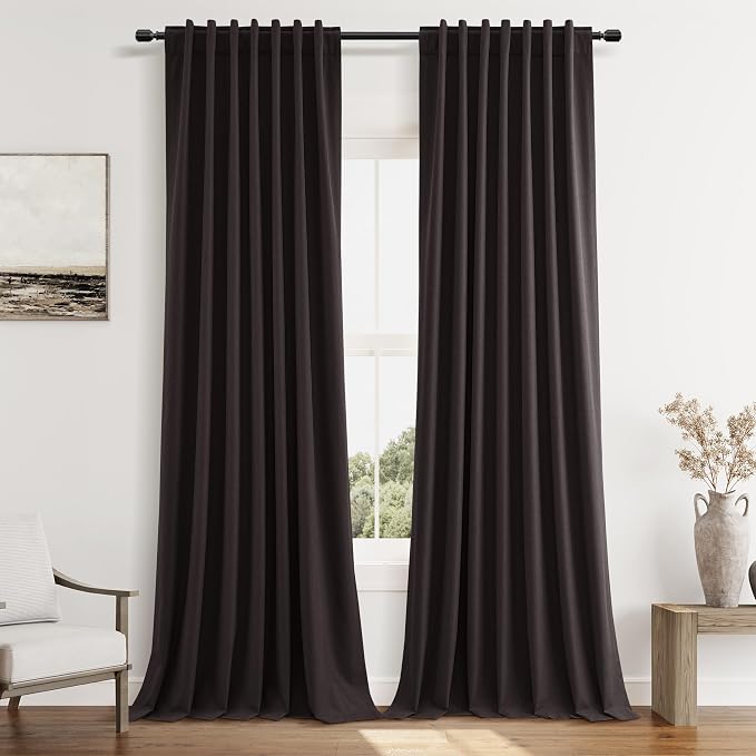 Guken Cocoa Coffee 100% Blackout Linen Curtains 96 Inch Length 2 Panels Set by Guken