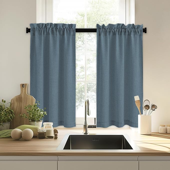 RYB HOME Bathroom Curtains Over Sink 36 inches Length, Linen Blend Semi Sheer - Image 7