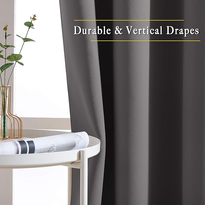NICETOWN Bedroom Grey Blackout 120 inch Curtains - Image 3