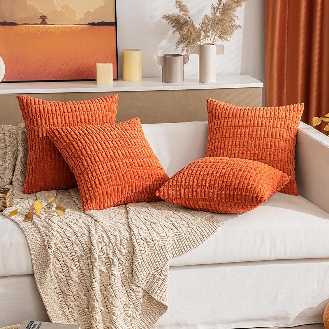 MIULEE Pack of 2 Orange Corduroy Decorative Pillow Covers 20x20 Inch Soft Boho - Image 7