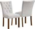 HomePop Button Tufted Fabric Dining Chairs - Neutral Textured Solid Woven (Set of 2)