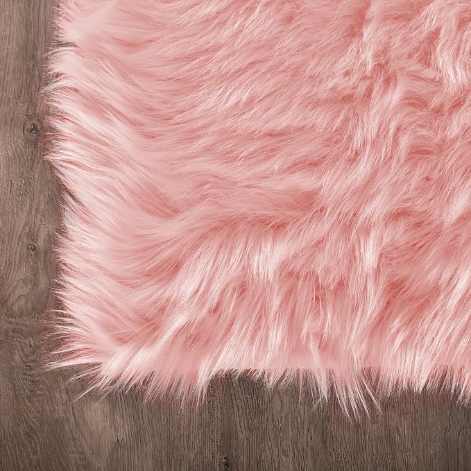 Latepis Pink Circle Round Rug 3ft Faux Fur Sheepskin Rugs - Image 5