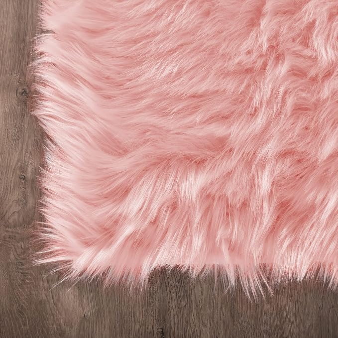Latepis Big Pink Area Rugs for Living Room 6.7x10 Faux Sheepskin Fur Rug - Image 7