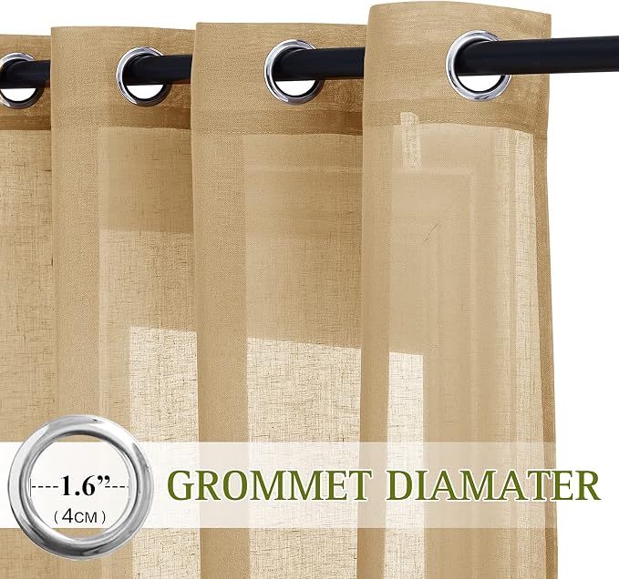 NICETOWN Sheer Linen Curtains Flax Texture 90 inch Long, Grommet Semi Sheer - Image 2