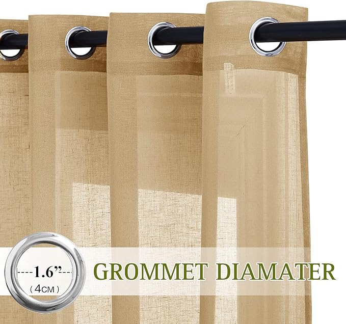 NICETOWN Sheer Curtains Flax Texture 84 inch Length, Grommet Semi Sheer Window - Image 2