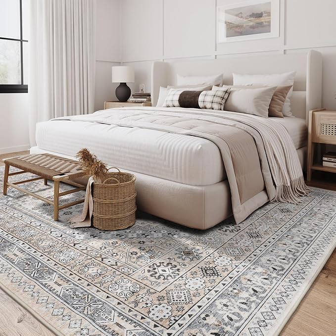 zesthome 6x9 Area Rug, Super Soft Washable Rugs for Living Room, Non-Slip Stain Resistant Vintage Rugs, Ultra-Thin Large Area Rugs (Beige,6'x9')