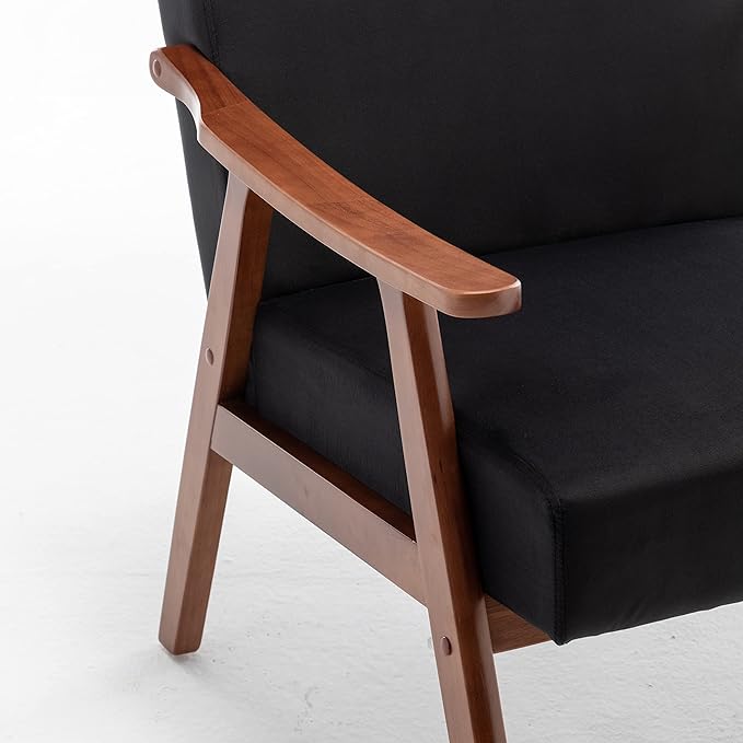 Container Furniture Direct Accent Chair with Microfiber Upholstery and Solid Wood Frame, Classic Mid-Century Modern Living Room Furniture for Extra Seating, Black