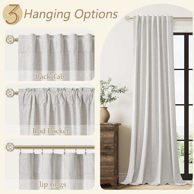 Guken Extra Long 100% Natural Blackout Curtains 144 Inch Length 2 Panels Set - Image 6