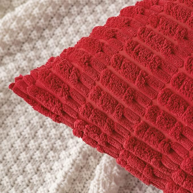 MIULEE Pack of 2 Red Corduroy Decorative Euro Sham Pillow Covers 24x24 Inch - Image 2