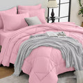 HEVUMYI Pink Full Comforter Set - 7-Piece All Season Bed in a Bag Full, Ultra Soft Bedding Set with Comforter, Flat Sheet, Fitted Sheet, Pillowcases, Pillow Shams, Pink