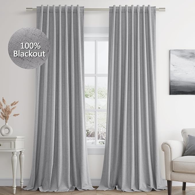 Guken Grey 100% Blackout Curtains 108 Inch Length 2 Panels Set by Guken