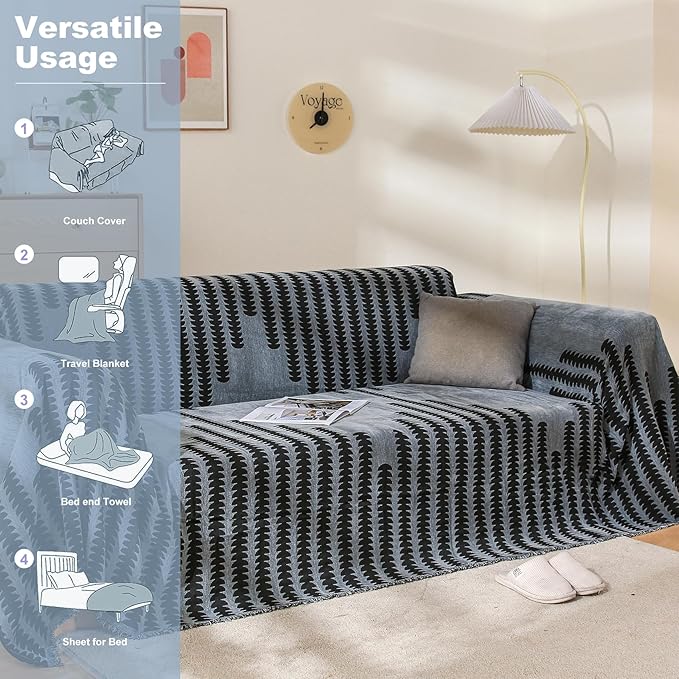 Boho Sofa Cover, Couch Covers for 3 Cushion Couch Sofa Pet Friendly, Sofa Cover Washable, Soft Chenille Living Room Couch Covers Slipcover, Pet Furniture Protecto (2# Dark Grey, 71" x 150")