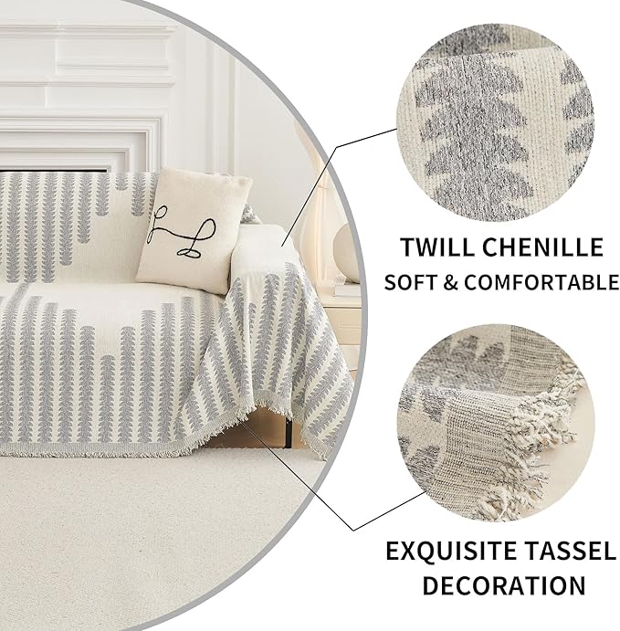 HAOMAIJIA Boho Sofa Covers Couch Covers for 3 Cushion Couch Sofa Pet Friendly Soft Thick Couch Cover for Dogs Washable Sectional Couch Covers L Shape Furniture Protector (Grey, 91"x150")