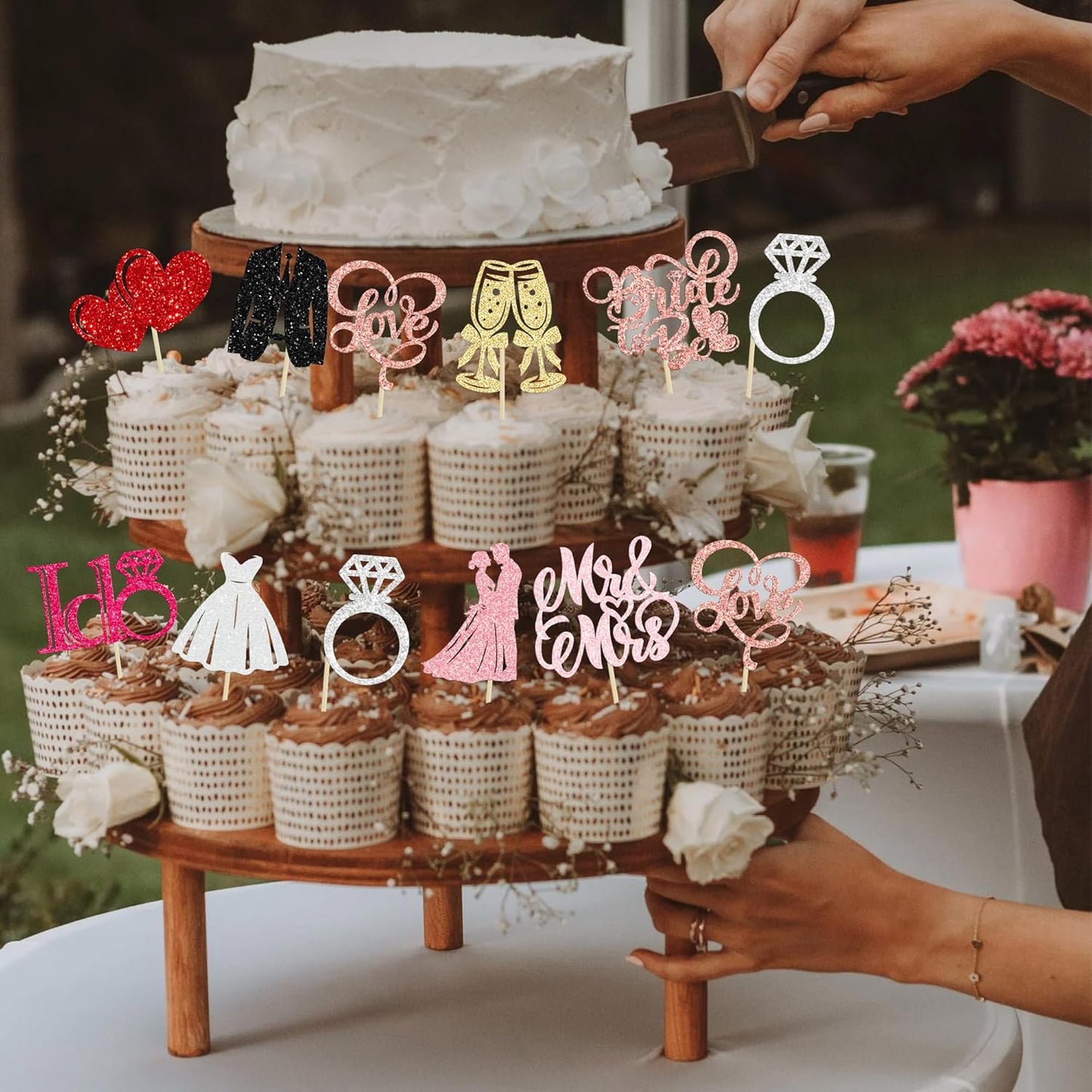 Gyufise 30Pcs Bride to Be Cupcake Toppers Glitter Diamond Ring I Do Love Cupcake Picks Miss to Mrs Bridal Shower Wedding Engagement Bachelorette Cake Decoration Multicolor
