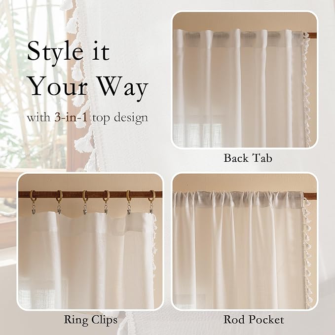 MYSKY HOME Semi Sheer Light Filtering White Bohemian Curtains - Image 3