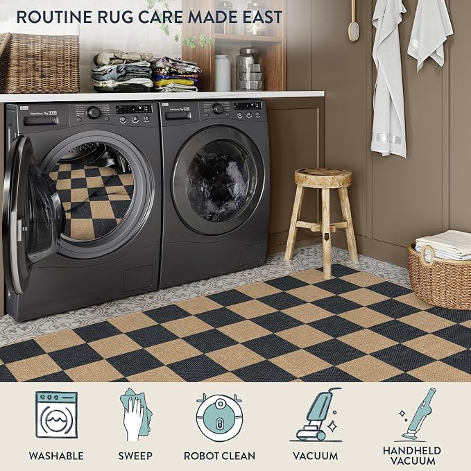 Lahome Colette Checkered Easy Jute Runner Rug, 2x8 Kitchen Rug Non Slip - Image 5