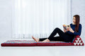 Leewadee Comfortable Japanese Floor Mattress - Thai Floor Bed with Triangle Cushion - Futon Mattress - XL Extra Long Thai Massage Mat, 89 x 20 inches, Blue Red, Kapok Filling