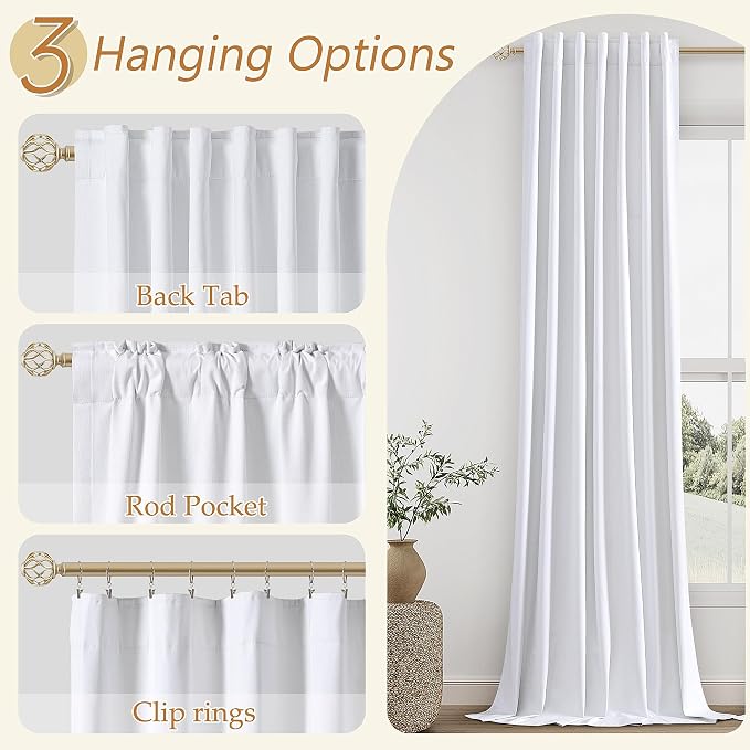 Guken White 100% Blackout Linen Curtains 52 Inch Wide by 140 Inch - Image 6