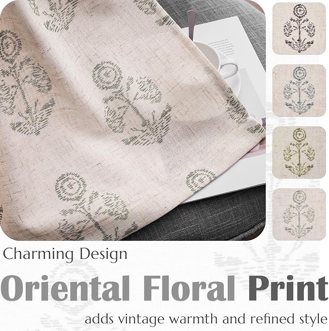 jinchan Linen Floral Curtains for Living Room 84 Inch Length Gray Flower - Image 5