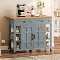 DWVO Rolling Kitchen Island with Drop Leaf, Mobile Storage Islands with Power Outlet Foldable Tabletop, 2 Drawers and Open Shelves, for Living Room, Dining Room, Blue Gray