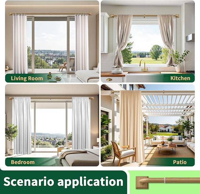 Boho Wood Grain Curtain Rods for Windows 66-120Inch Heavy Duty Wrap Around - Image 7
