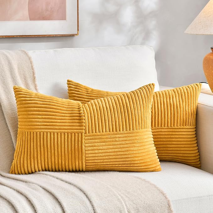 Fancy Homi 2 Packs Gold Yellow Lumbar Decorative Throw Pillow Covers 16x28 Inch by Fancy+Homi