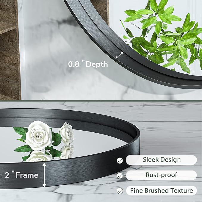 TokeShimi Black Round Mirror 36 Inchs Wall Mounted Black Circle Bathroom Mirror with Non-Rusting Aluminum Alloy Brushed Matte Metal Frame for Modern Minimalist Farmhouse Home Decor