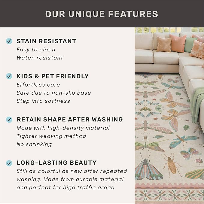 Hazo Haus 7x9 Cute Insect Rugs for Girls Bedroom - Image 7