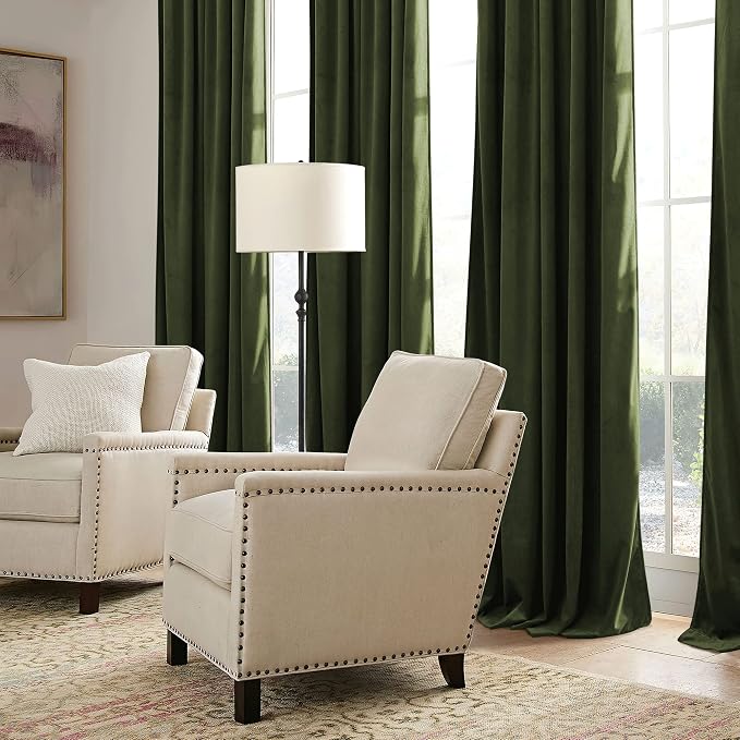 RYB HOME Olive Green Velvet Curtains 90 inches Long - Image 7
