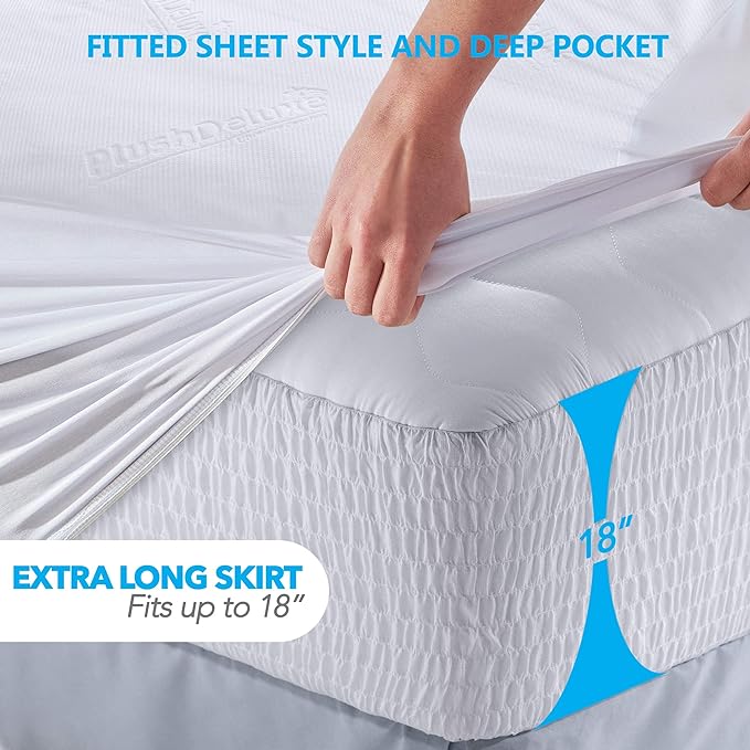 PlushDeluxe Premium Bamboo Mattress Protector – Twin Size, Waterproof, & Ultra Soft Breathable Noiseless Washable Bed Mattress Cover for Comfort & Protection - White