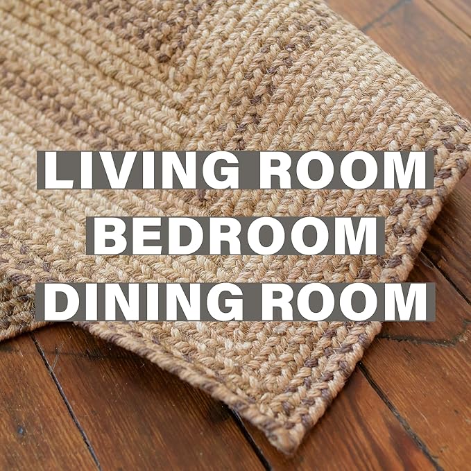 Homespice Cookie Dough Braided Jute Brown Rug 8x10' - Rustic Country Rugs for Living Room and Dining Room
