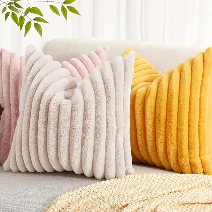 decorUhome Summer Cozy Faux Fur Throw Pillow Covers 26x26 Set of 2 Decorative - Image 6