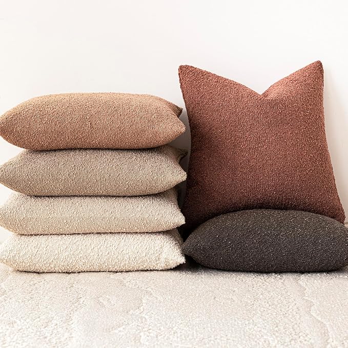 Foindtower Pack of 2 Textured Boucle Throw Pillow Covers Accent Solid Decorative Lumbar Pillow Cases Cozy Couch Cushion Case for Chair Sofa Bedroom Living Room Home Decor 12x20 Inch Orange Rust Red