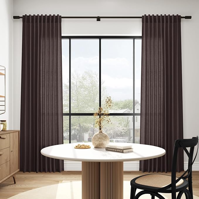 Extra Long Curtain Cocoa Coffee Morden Linen Blend Light Filtering Back Tab - Image 6