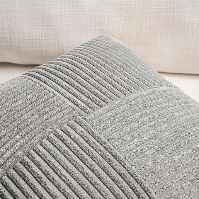 Fancy Homi 2 Packs Neutral Grey Lumbar Decorative Throw Pillow Covers 16x26 Inch - Image 3