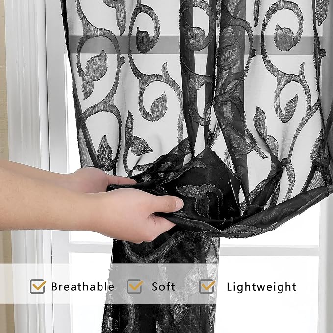 OWENIE Furman Extra Long Sheer Black Curtains 96 inches Long - Image 5