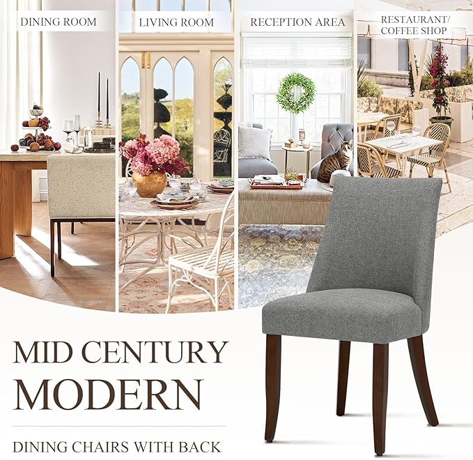 COLAMY Upholstered Dining Chairs Set of 4, Mid Century Modern Kitchen Chairs with Back, Farmhouse Fabric Side Dining Room Chairs with Wood Legs for Dining Room Restaurant, Light Grey