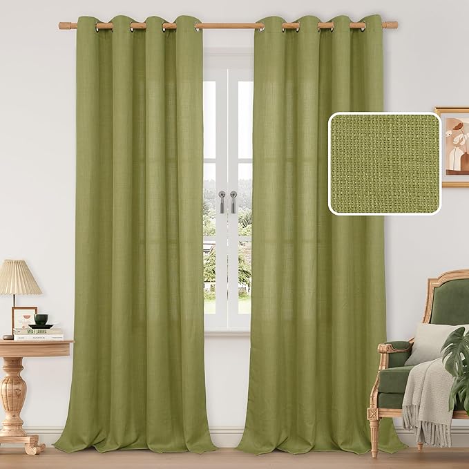 LAMIT Moss Green Linen Curtains 90 Inch Long by LAMIT