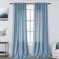 Linen Blue Curtains 108 inch Extra Long by Nanspring