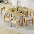 Dining Table with Chairs Set of 6, 7-Piece 60" Farmhouse Rectangular Dining Room Table with 6 Upholstered Solid Wood Chairs, Space Saving Kitchen Tables for Small Place, Natural Rubber Wood