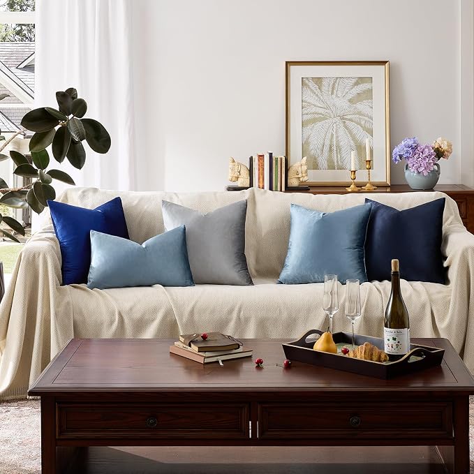 GIGIZAZA Stone Blue Velvet Decorative Throw Pillow Covers 20x20 - Image 4