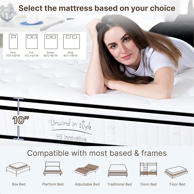 Full Size Mattress, 10 Inch Medium Firm Foam Hybrid Mattress with Individual Pocket Springs for Motion Isolation & Edge Support, Mattress in A Box CertiPUR-US Certified