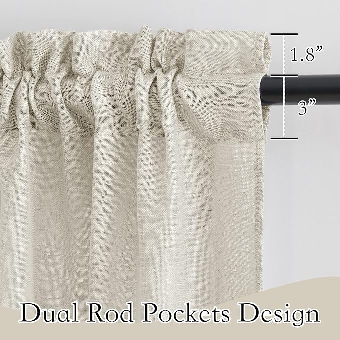 RYB HOME Bathroom Curtains Over Sink 36 inches Length, Linen Blend Semi Sheer - Image 2