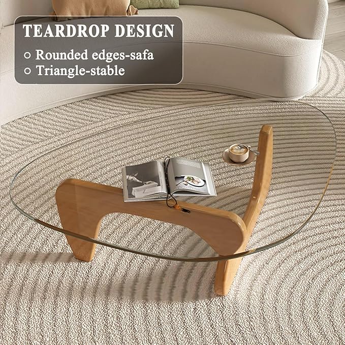 Mid Century Modern Glass Coffee Table, Small Coffee Table for Living Room, Elegant and Functional Coffee Tables, Suitable for Bedroom Living Room Reception Office Tables（Wood/Transparent，Small）