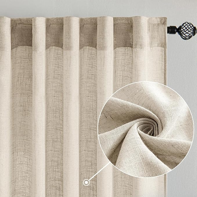 MIULEE Beige Linen Curtains 54 Inch Length 2 Panels - Image 2