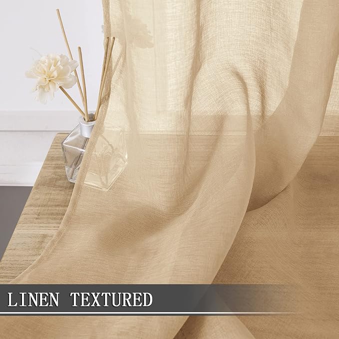Tollpiz Short Sheer Curtain Linen Textured Bedroom Curtains Sheer Light - Image 2
