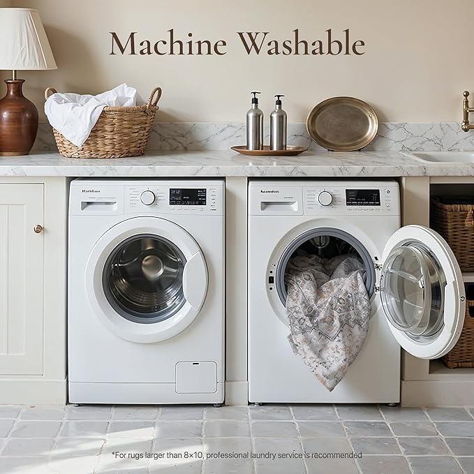 GENIMO 6x9 Area Rugs for Living Room, Machine Washable Low Pile Rugs, Chenille Non Alip Vintage Rug for Bedroom, Dining Room, Home Office, Light Taupe Brown
